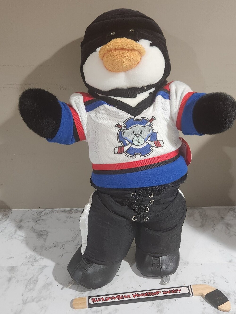 Vintage build a bear hockey penguin with hockey stick